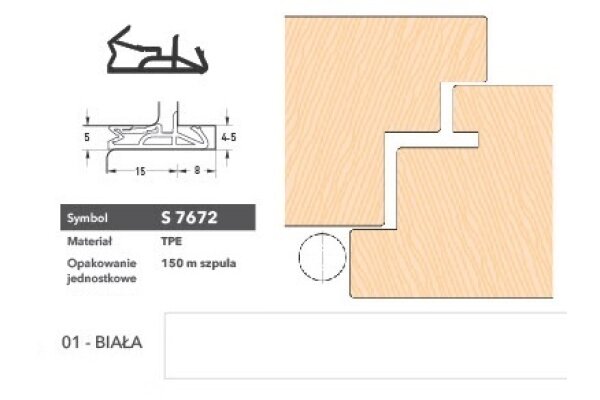 Uszczelka do drzwi zewnętrznych S7672 – 150 m Deventer Biały