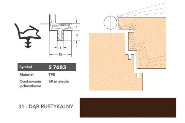 Uszczelka do drzwi wewnętrznych S7683 – 120 m Deventer Dąb rustykalny