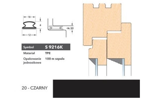 Uszczelka renowacyjna z taśmą klejoną S9216K 100m Deventer Czarny