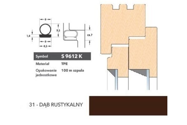 Uszczelka renowacyjna z taśmą klejoną S9612K 100m Deventer Dąb rustykalny