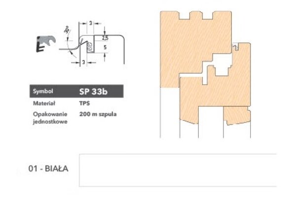 Uszczelka okienna krawędziowa SP33b - 200m Deventer Biały