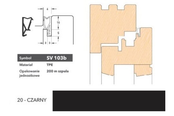 Uszczelka okienna krawędziowa SV103b - 200 m Deventer Czarny