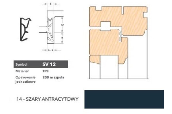 Uszczelka okienna przylgniowa SV12 – 200 m Deventer Szary antracytowy