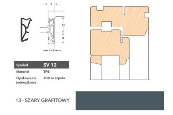 Uszczelka okienna przylgniowa SV12 – 200 m Deventer Szary grafitowy