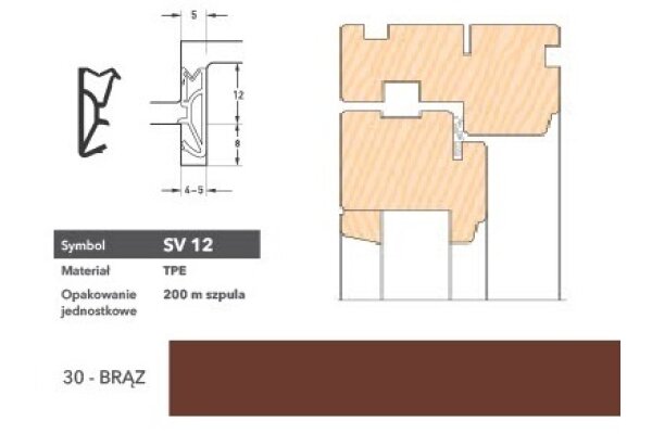Uszczelka okienna przylgniowa SV12 – 200 m Deventer Brązowy