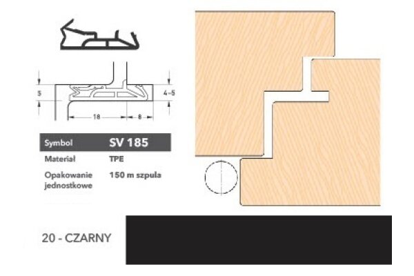 Uszczelka do drzwi zewnętrznych SV185 150m Deventer Czarny