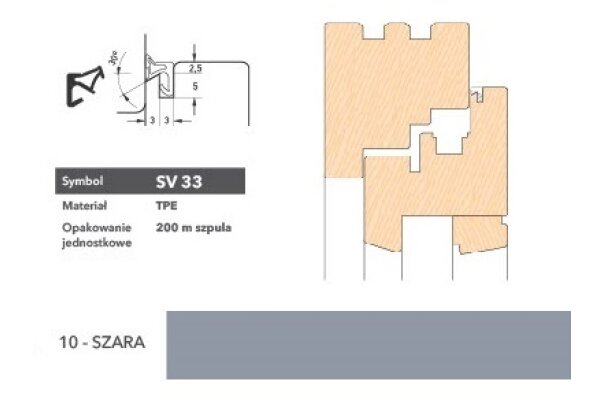 Uszczelka okienna krawędziowa SV33 - 200 m Deventer Szary