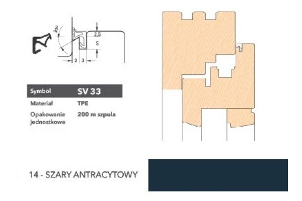 Uszczelka okienna krawędziowa SV33 - 200 m Deventer Szary antracytowy