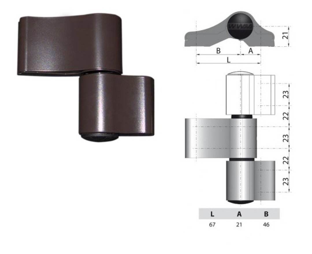Zawias do drzwi Alu dwuczęściowy niesymetryczny 67 mm- fot-