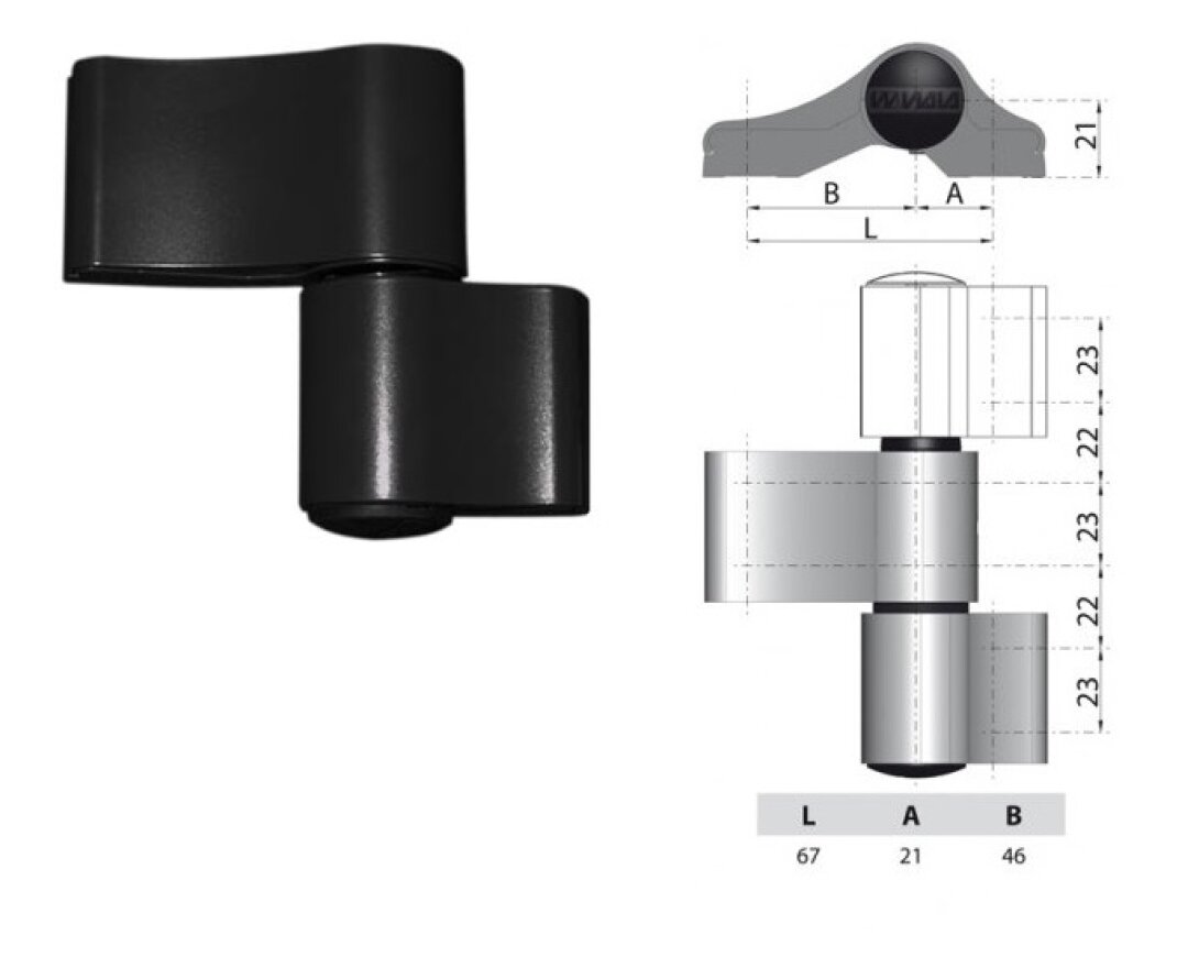 Zawias do drzwi Alu dwuczęściowy niesymetryczny 67 mm- fot-