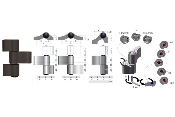Zawias do drzwi Alu trzyczęściowy niesymetryczny 67 mm WALA Brązowy
