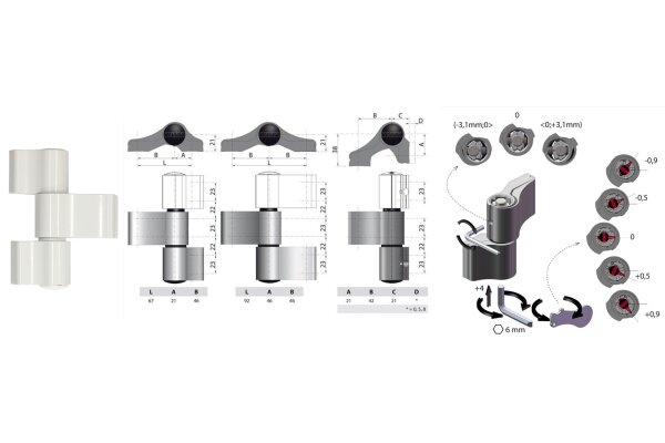 Zawias do drzwi Alu trzyczęściowy niesymetryczny 67 mm WALA Biały