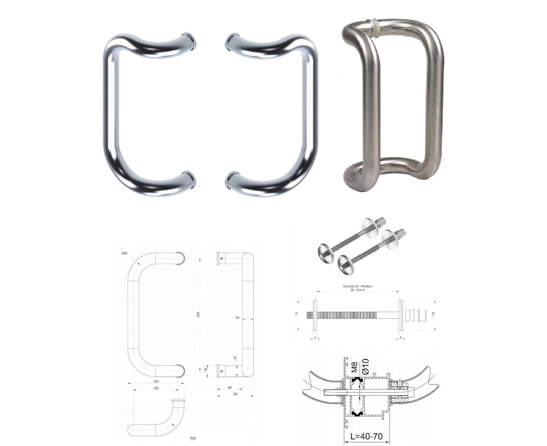 Pochwyt obustronny M2 aluminiowy fi 30 mm, x = 300 mm- fot-