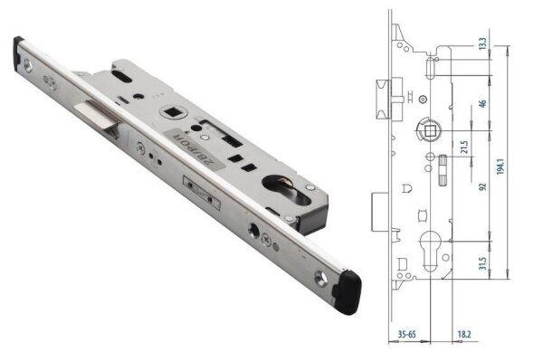 Zamek do drzwi zewnętrznych 803 U24/35/92/8 PZ Fuhr Ocynk srebrny