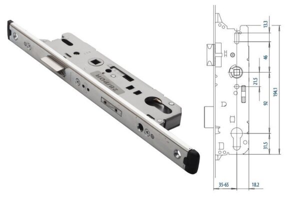 Zamek do drzwi zewnętrznych 803 U24/45/92/8 PZ Fuhr Ocynk srebrny