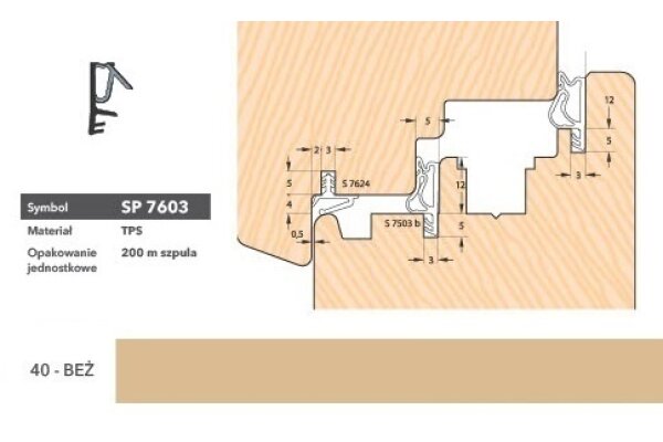 Uszczelka okienna przylgniowa SP7603 - 200m Deventer Beżowy