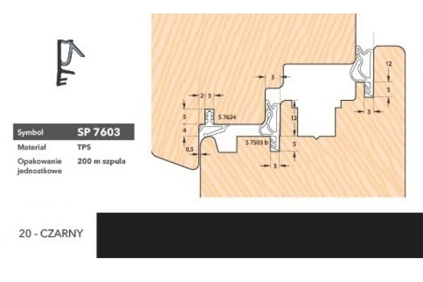 Uszczelka okienna przylgniowa SP7603 - 200m Deventer Czarny