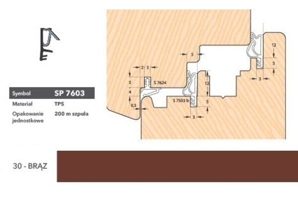 Uszczelka okienna przylgniowa SP7603 - 200m Deventer Brązowy