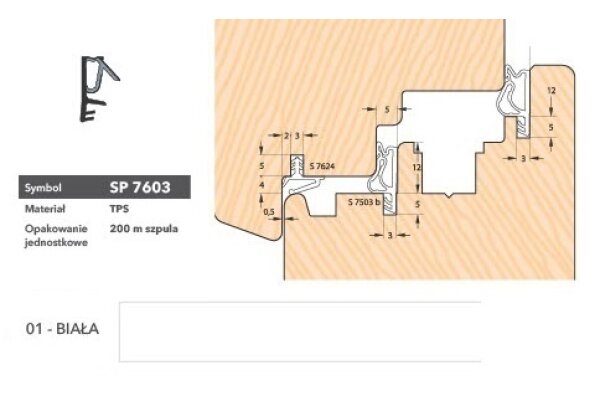 Uszczelka okienna przylgniowa SP7603 - 200m Deventer Biały