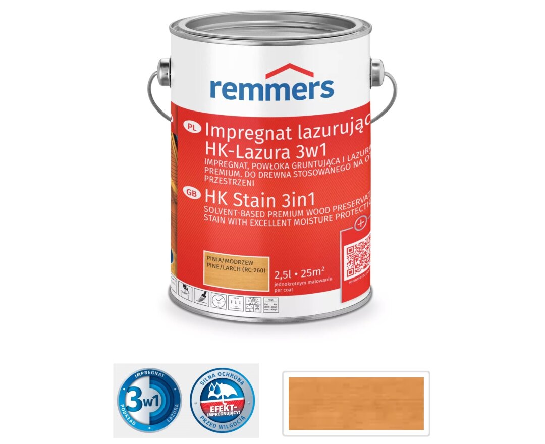 Impregnat lazurujący do drewna HK-Lazura 3w1 5L- fot-
